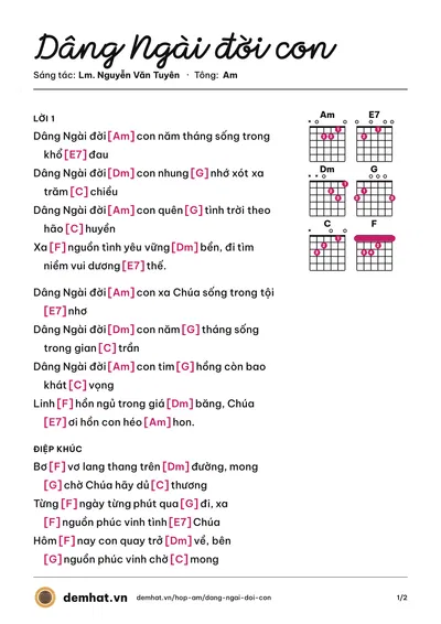 Hợp âm Dâng Ngài đời con (Lm. Nguyễn Văn Tuyên) – bản nhạc PDF trang 1, tông Am