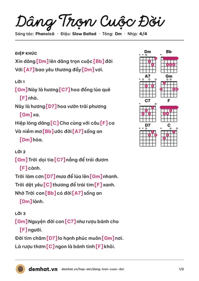 Hợp âm Dâng Trọn Cuộc Đời (Ca Đoàn) – bản nhạc PDF trang 1, tông Dm