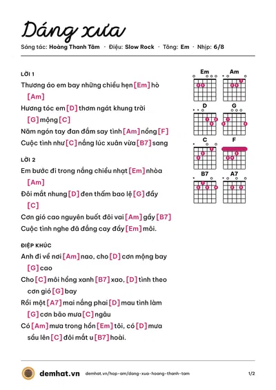 Hợp âm Dáng xưa (Hoàng Thanh Tâm) – bản nhạc PDF trang 1, tông Em
