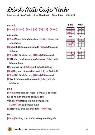 Hợp âm Đánh Mất Cuộc Tình (Cao Trung) – bản nhạc PDF trang 1, tông F#m