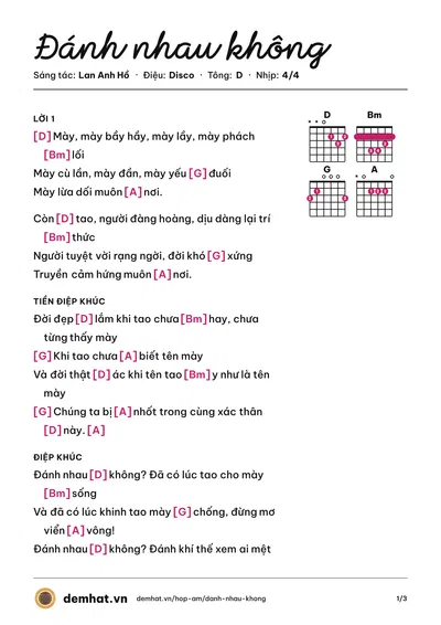 Hợp âm Đánh nhau không (Lan Anh Hồ) – bản nhạc PDF trang 1, tông D