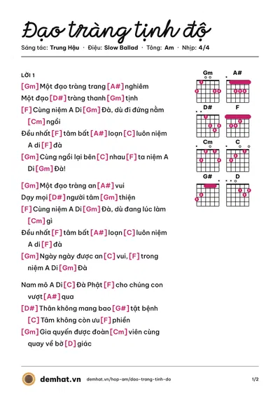 Hợp âm Đạo tràng tịnh độ (Trung Hậu) – bản nhạc PDF trang 1, tông Am