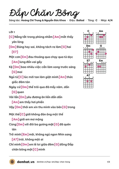 Hợp âm Đắp Chăn Bông (nae) – bản nhạc PDF trang 1, tông C