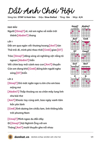 Hợp âm Dắt Anh Chơi Hội (Phương Mỹ Chi) – bản nhạc PDF trang 1, tông Gm
