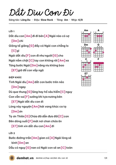 Hợp âm Dắt Dìu Con Đi (Phương Anh) – bản nhạc PDF trang 1, tông Am