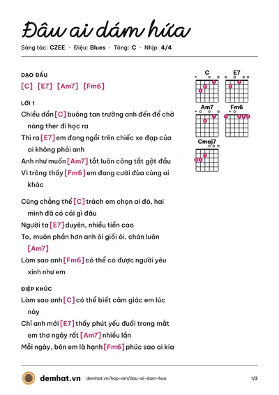 Hợp âm Đâu ai dám hứa (CZEE) – bản nhạc PDF trang 1, tông C