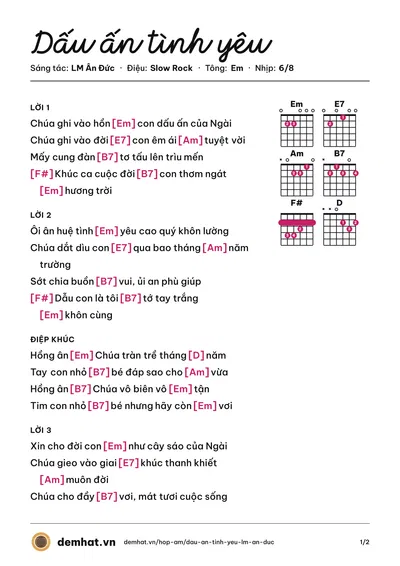 Hợp âm Dấu ấn tình yêu (Lệ Hằng) – bản nhạc PDF trang 1, tông Em