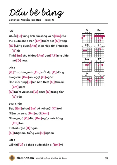 Hợp âm Dấu bẽ bàng (Nhất Chi Mai) – bản nhạc PDF trang 1, tông G