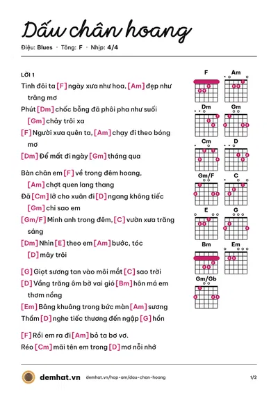 Hợp âm Dấu chân hoang (Anh Tú) – bản nhạc PDF trang 1, tông F