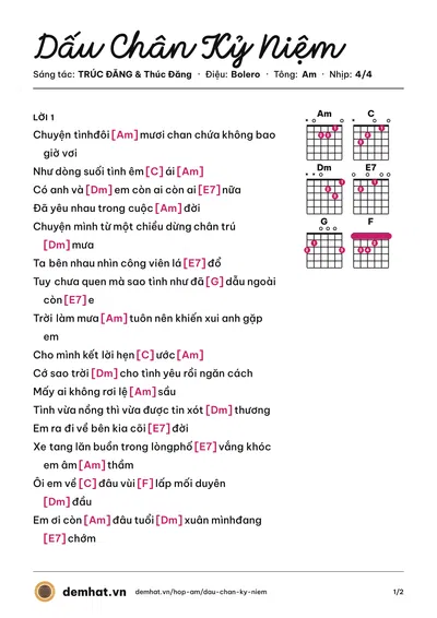 Hợp âm Dấu Chân Kỷ Niệm (Mai Thiên Vân) – bản nhạc PDF trang 1, tông Am
