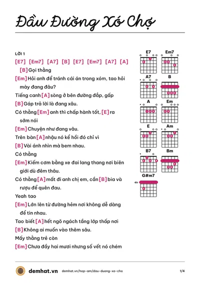 Hợp âm Đầu Đường Xó Chợ (Lăng LD) – bản nhạc PDF trang 1