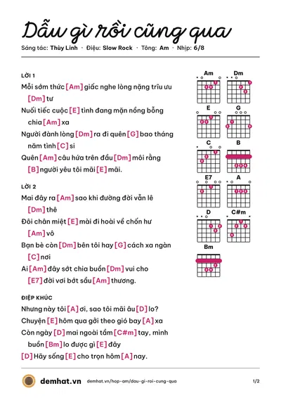 Hợp âm Dẫu gì rồi cũng qua (Thùy Linh) – bản nhạc PDF trang 1, tông Am