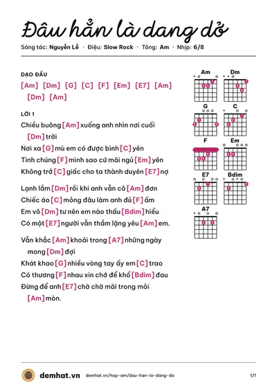 Hợp âm Đâu hẳn là dang dở (Lê Cường) – bản nhạc PDF trang 1, tông Am