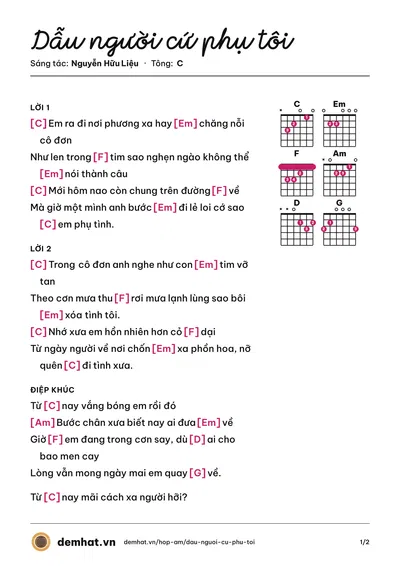 Hợp âm Dẫu người cứ phụ tôi (Hồ Huỳnh Đức) – bản nhạc PDF trang 1, tông C