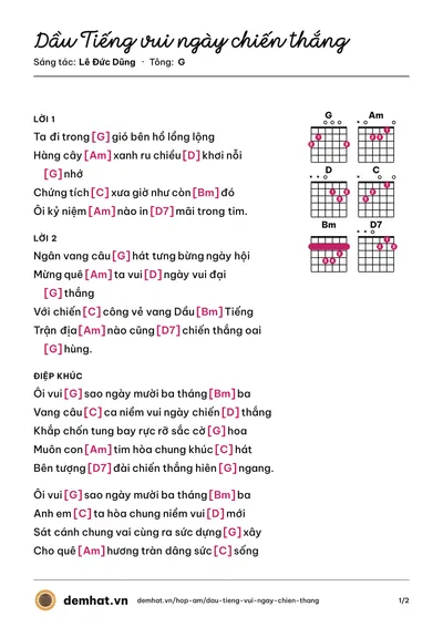 Hợp âm Dầu Tiếng vui ngày chiến thắng (Đông Triều) – bản nhạc PDF trang 1, tông G