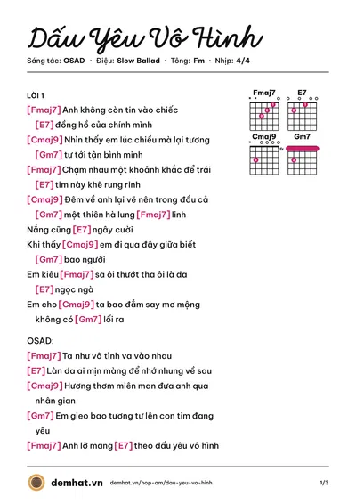 Hợp âm Dấu Yêu Vô Hình (AMEE) – bản nhạc PDF trang 1, tông Fm