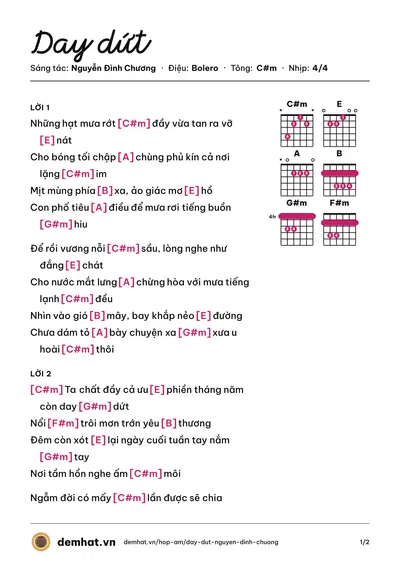 Hợp âm Day dứt (Nguyễn Đình Chương) – bản nhạc PDF trang 1, tông C#m