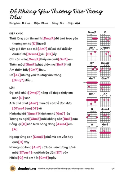 Hợp âm Để Những Yêu Thương Vào Trong Đầu (D.Kies) – bản nhạc PDF trang 1, tông Dm