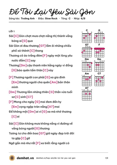 Hợp âm Để Tôi Lại Yêu Sài Gòn (Hào Kiệt) – bản nhạc PDF trang 1, tông C