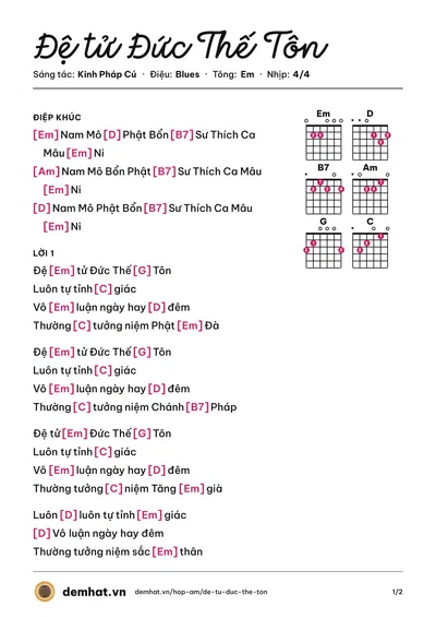Hợp âm Đệ tử Đức Thế Tôn (Bảo Yến) – bản nhạc PDF trang 1, tông Em