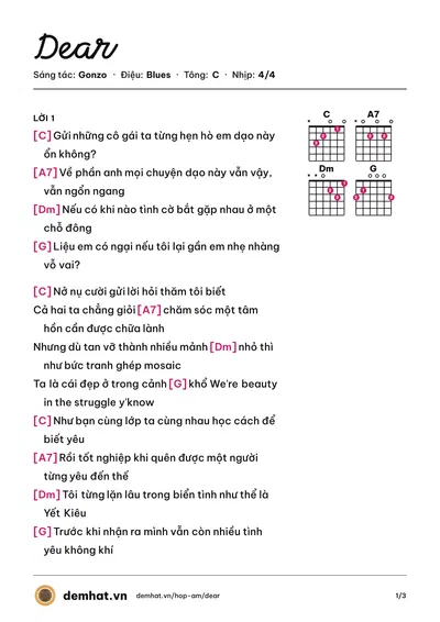 Hợp âm Dear (Gonzo) – bản nhạc PDF trang 1, tông C