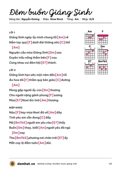 Hợp âm Đêm buồn Giáng Sinh (Ngọc Thảo) – bản nhạc PDF trang 1, tông Am