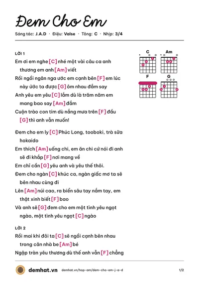 Hợp âm Đem Cho Em (J.A.D) – bản nhạc PDF trang 1, tông C