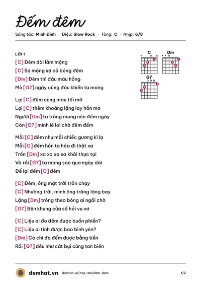 Hợp âm Đếm đêm (hacrayon) – bản nhạc PDF trang 1, tông C