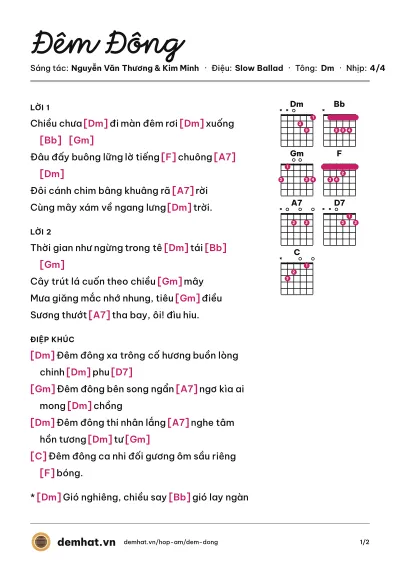 Hợp âm Đêm Đông (Khánh Ly) – bản nhạc PDF trang 1, tông Dm