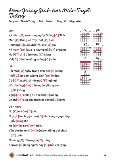 Hợp âm Đêm Giáng Sinh Nơi Miền Tuyết Trắng (Tố Hà) – bản nhạc PDF trang 1, tông C
