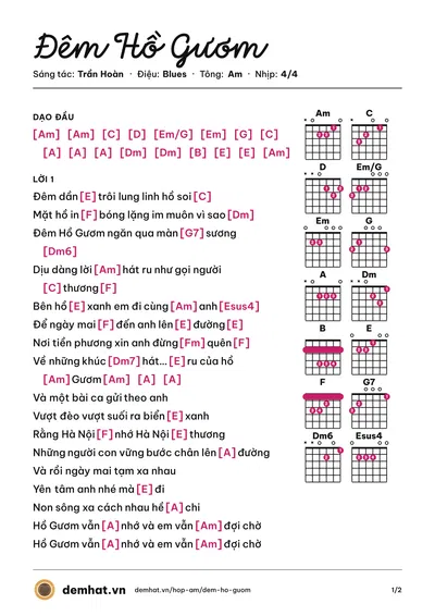 Hợp âm Đêm Hồ Gươm (Việt Hoàn) – bản nhạc PDF trang 1, tông Am