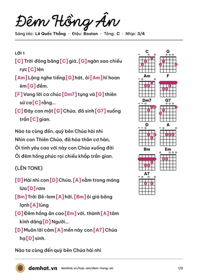 Hợp âm Đêm Hồng Ân (Gia Ân) – bản nhạc PDF trang 1, tông C