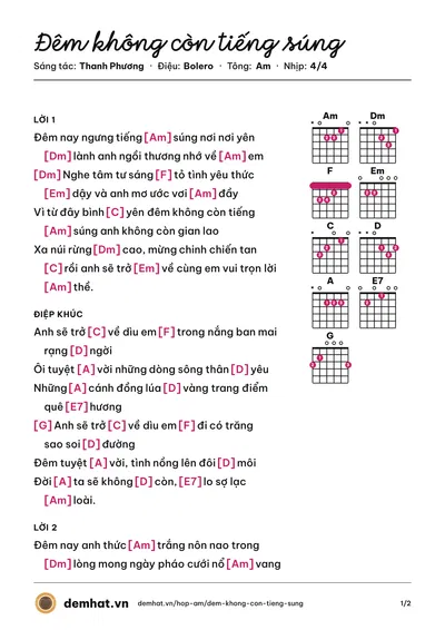 Hợp âm Đêm không còn tiếng súng (Hằng Phạm) – bản nhạc PDF trang 1, tông Am