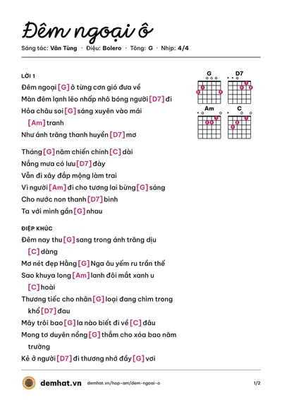 Hợp âm Đêm ngoại ô (Thái Thanh (trước 75)) – bản nhạc PDF trang 1, tông G