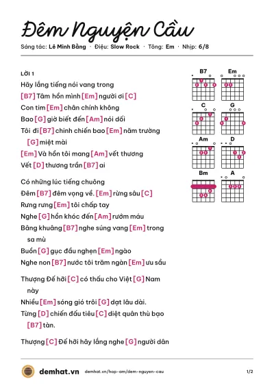 Hợp âm Đêm Nguyện Cầu (Duy Khánh) – bản nhạc PDF trang 1, tông Em