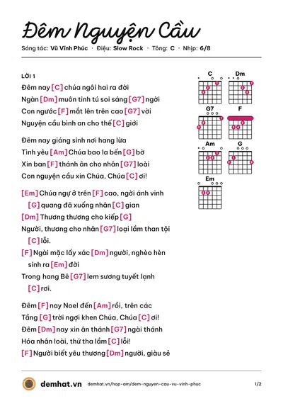 Hợp âm Đêm Nguyện Cầu (Minh Xuân) – bản nhạc PDF trang 1, tông C