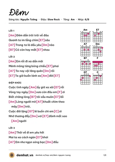 Hợp âm Đêm (Duy Long) – bản nhạc PDF trang 1, tông Am