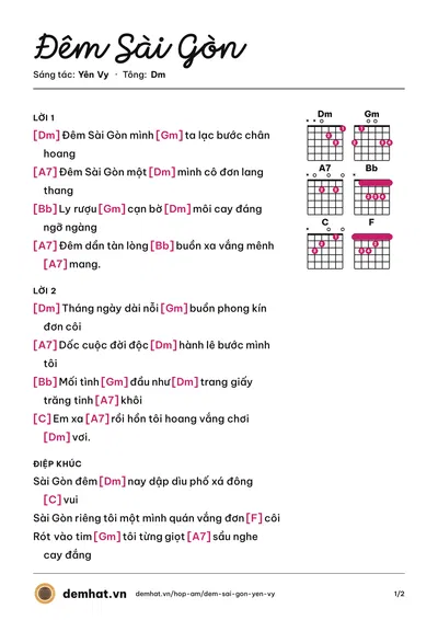 Hợp âm Đêm Sài Gòn (Hoài Phong) – bản nhạc PDF trang 1, tông Dm