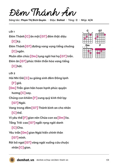 Hợp âm Đêm Thánh Ân (Sao Mai) – bản nhạc PDF trang 1, tông C