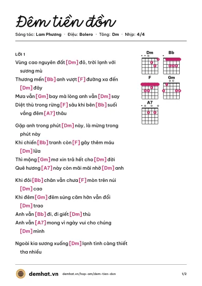 Hợp âm Đêm tiền đồn (Duy Khánh) – bản nhạc PDF trang 1, tông Dm