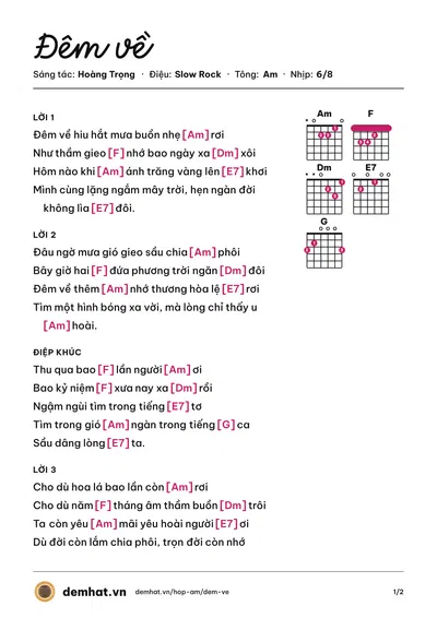 Hợp âm Đêm về (Quỳnh Giao) – bản nhạc PDF trang 1, tông Am