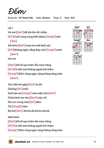 Hợp âm Đếm (Vũ Thanh Vân) – bản nhạc PDF trang 1, tông C