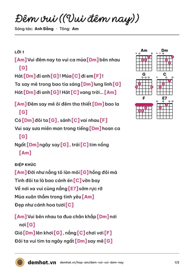 Hợp âm Đêm vui ((Vui đêm nay)) (Như Mai) – bản nhạc PDF trang 1, tông Am
