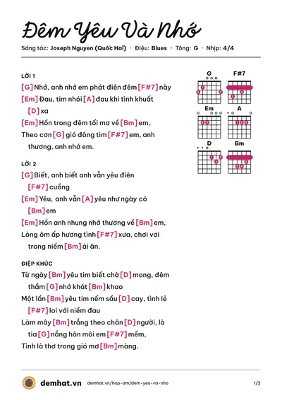 Hợp âm Đêm Yêu Và Nhớ (Duy Long) – bản nhạc PDF trang 1, tông G