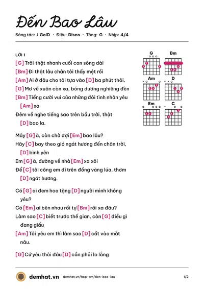 Hợp âm Đến Bao Lâu (J.GolD) – bản nhạc PDF trang 1, tông G