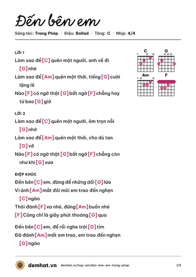 Hợp âm Đến bên em (Trang Pháp) – bản nhạc PDF trang 1, tông C