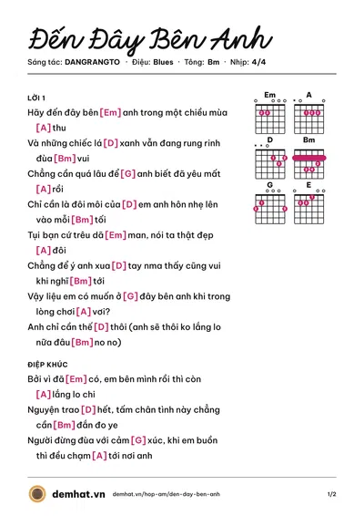 Hợp âm Đến Đây Bên Anh (DANGRANGTO) – bản nhạc PDF trang 1, tông Bm