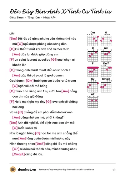 Hợp âm Đến Đây Bên Anh X Tình Ca Tình ta – bản nhạc PDF trang 1, tông Dm