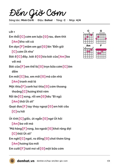 Hợp âm Đến Giờ Cơm (Ái Phương) – bản nhạc PDF trang 1, tông C