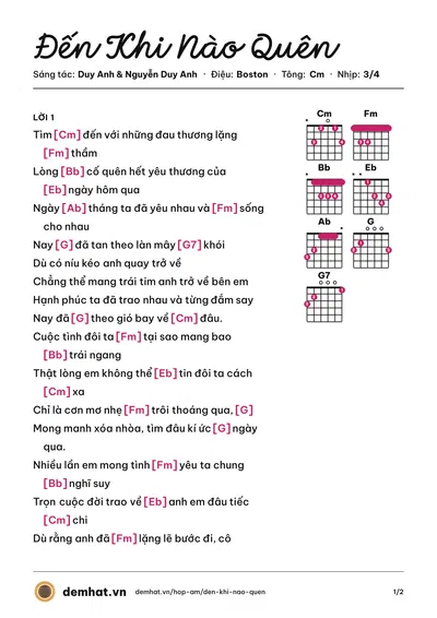 Hợp âm Đến Khi Nào Quên (Thu Thủy) – bản nhạc PDF trang 1, tông Cm